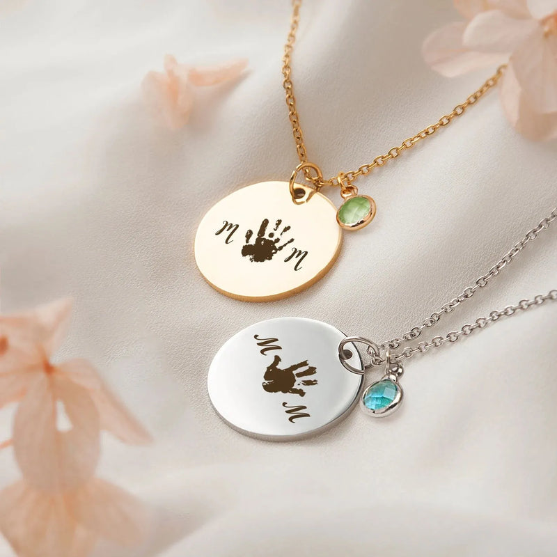 First Mothers Day Gift - Personalized Newborn Handprint Necklace - MOM Necklace -Custom Baby Handprint Necklace -Unique Jewelry Gift for Mom