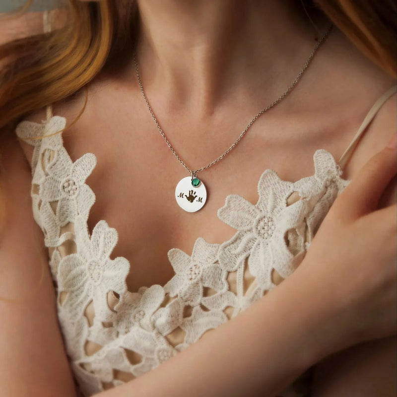 New Mom Gift - Mom Necklace - Mothers Day Handprint Necklace Custom - Baby Handprint Mothers Day Necklace - Personalized Mothers Day Gifts