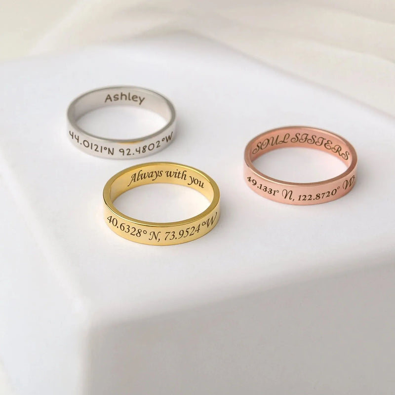 Coordinate Ring - Coordinate Ring Sterling Silver - Latitude Longitude Ring Custom - Coordinates Stackable Band Ring Boyfriend Gift