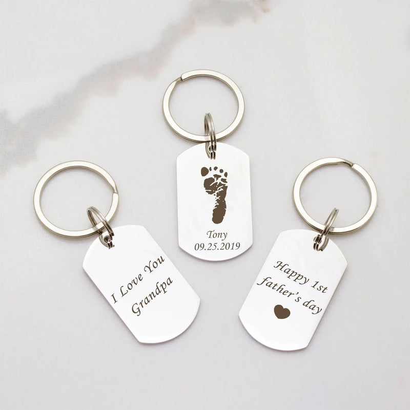 New Dad Gift from Wife - Footprint Keychain - Custom Keychain - Baby Footprint Keychain with Name - Dad Keychain - First Fathers Day Gift