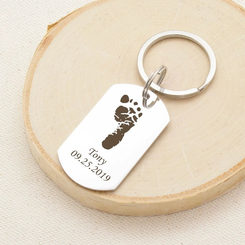 New Dad Gift from Wife - Footprint Keychain - Custom Keychain - Baby Footprint Keychain with Name - Dad Keychain - First Fathers Day Gift