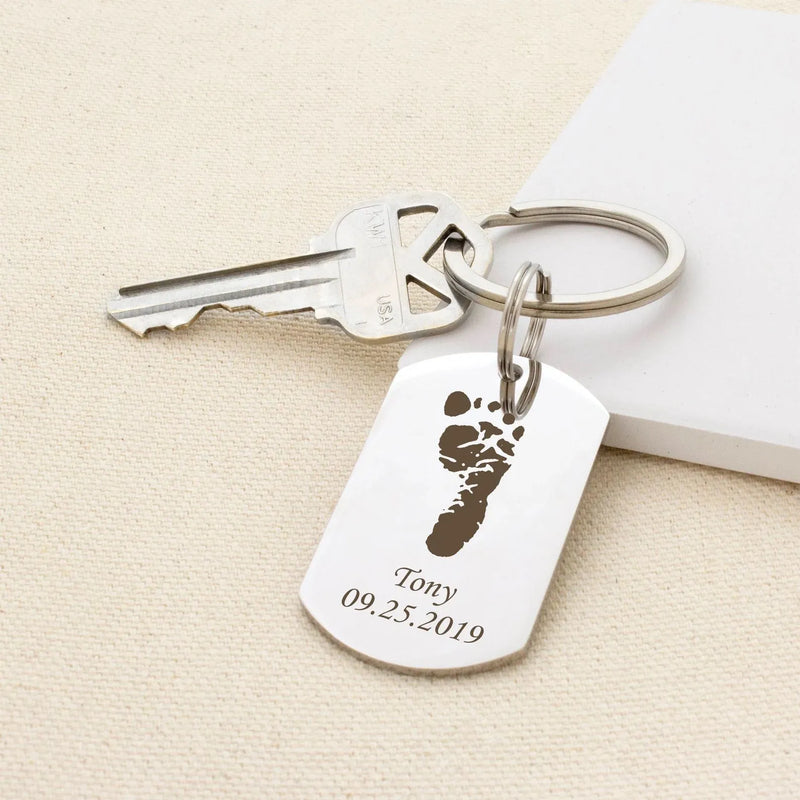 New Dad Gift from Wife - Footprint Keychain - Custom Keychain - Baby Footprint Keychain with Name - Dad Keychain - First Fathers Day Gift