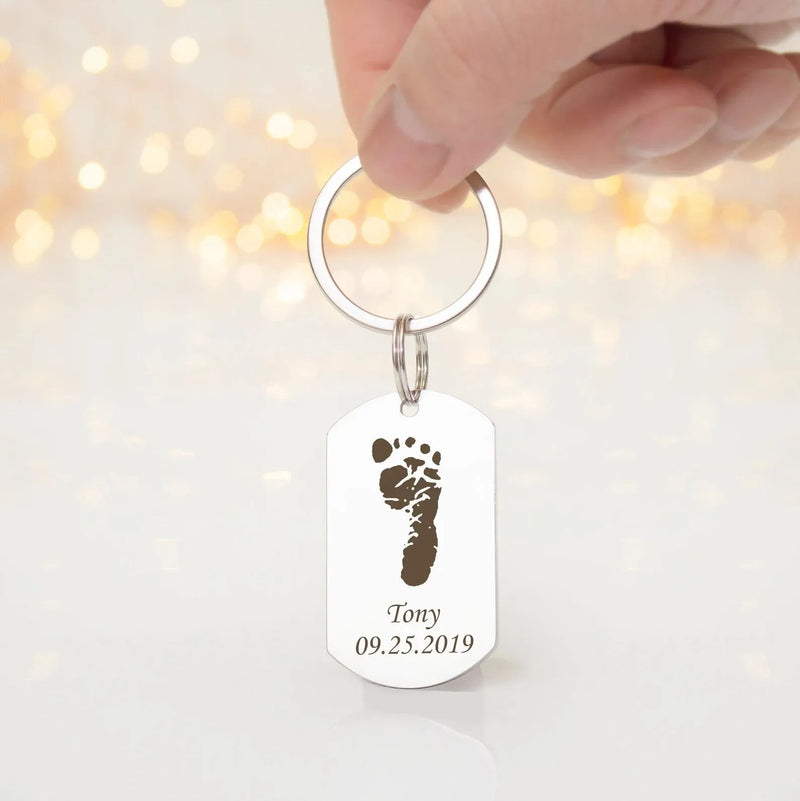 New Dad Gift from Wife - Footprint Keychain - Custom Keychain - Baby Footprint Keychain with Name - Dad Keychain - First Fathers Day Gift