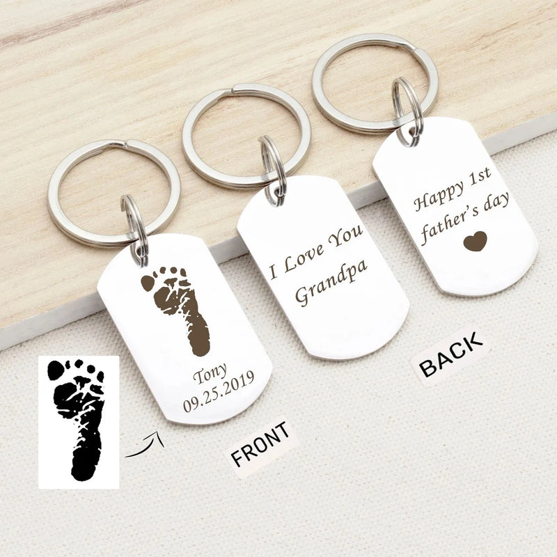 New Dad Gift from Wife - Footprint Keychain - Custom Keychain - Baby Footprint Keychain with Name - Dad Keychain - First Fathers Day Gift