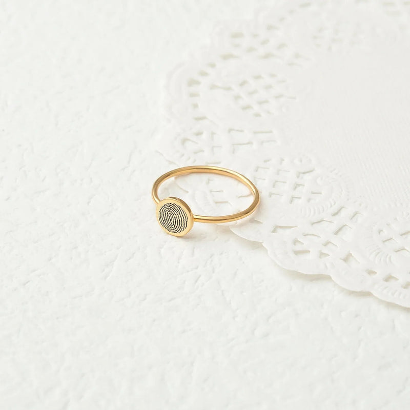 Fingerprint Ring for Women - Personalized Ring - Engraved Ring Actual Fingerprint Jewelry - Custom Memorial Jewelry Round Memorial Ring