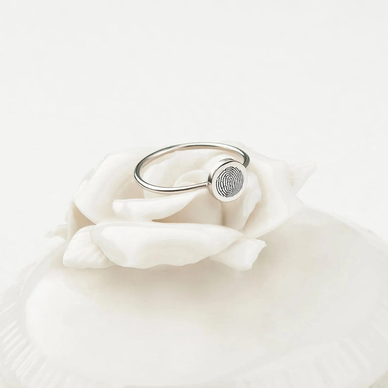 Fingerprint Ring for Women - Personalized Ring - Engraved Ring Actual Fingerprint Jewelry - Custom Memorial Jewelry Round Memorial Ring