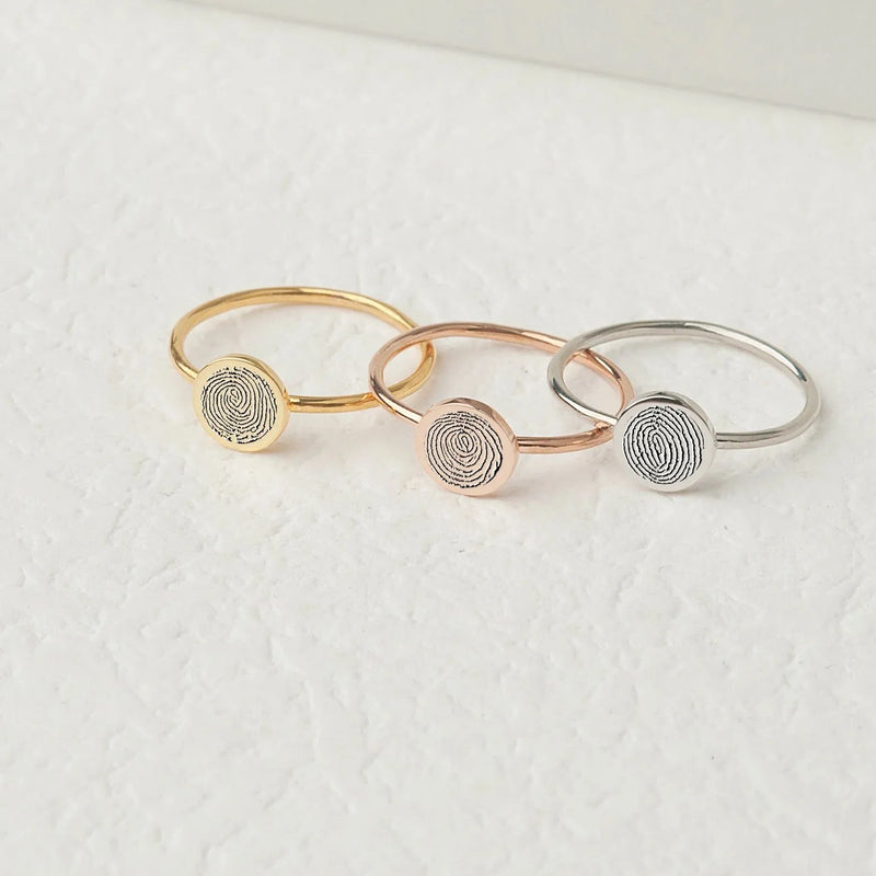 Fingerprint Ring for Women - Personalized Ring - Engraved Ring Actual Fingerprint Jewelry - Custom Memorial Jewelry Round Memorial Ring