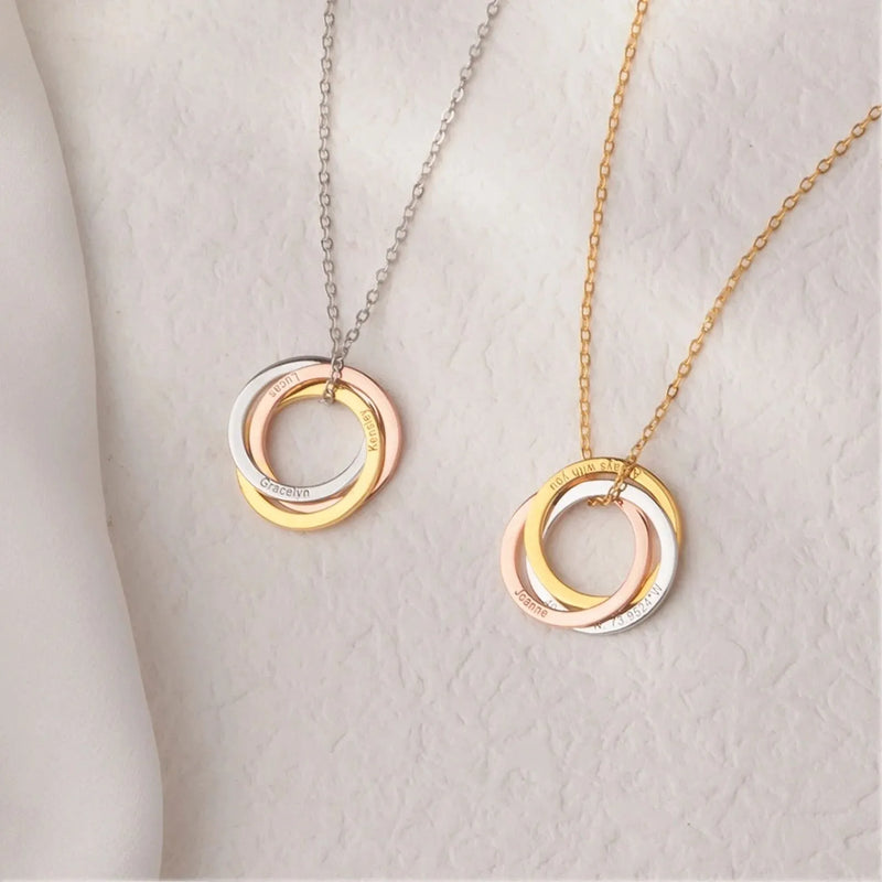 Mothers Day Necklace - Linked Circle Necklace - Family Necklace Engraved Kids Name Necklace - Interlocking Circle Necklace Sterling Silver