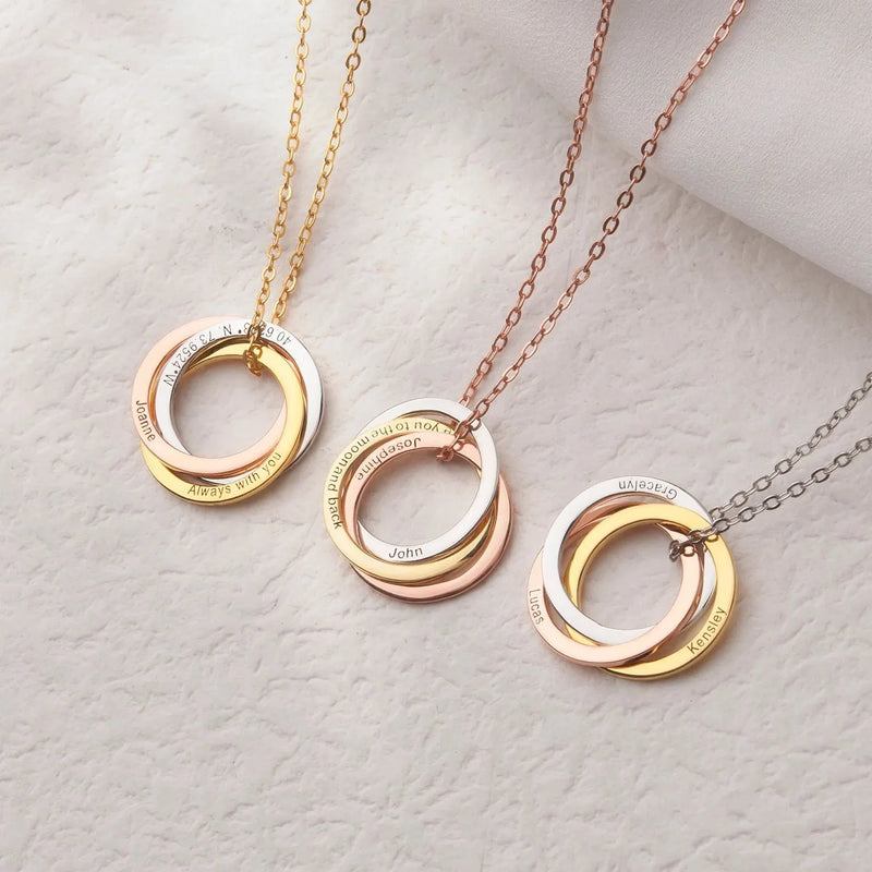 Mothers Day Necklace - Linked Circle Necklace - Family Necklace Engraved Kids Name Necklace - Interlocking Circle Necklace Sterling Silver