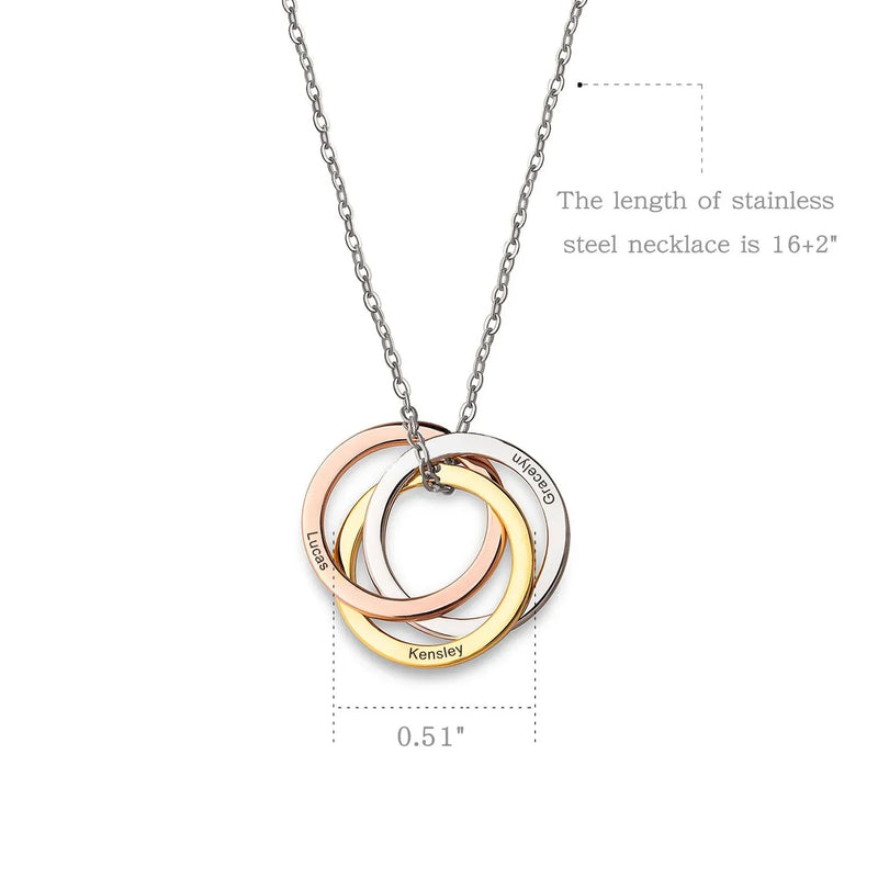 Mothers Day Necklace - Linked Circle Necklace - Family Necklace Engraved Kids Name Necklace - Interlocking Circle Necklace Sterling Silver