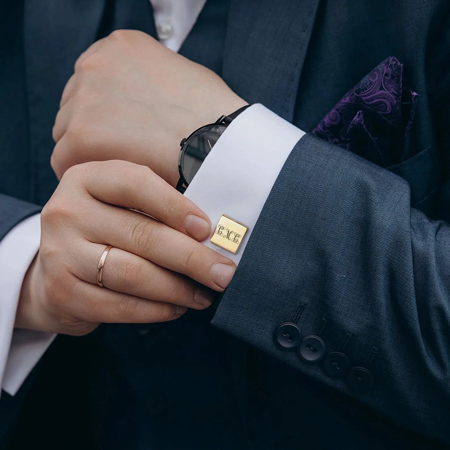 Gold Cufflinks - Engraved Monogram Letter Cufflink - Personalised Cufflinks Initial Design - Name Cufflinks - Groomsman Gift
