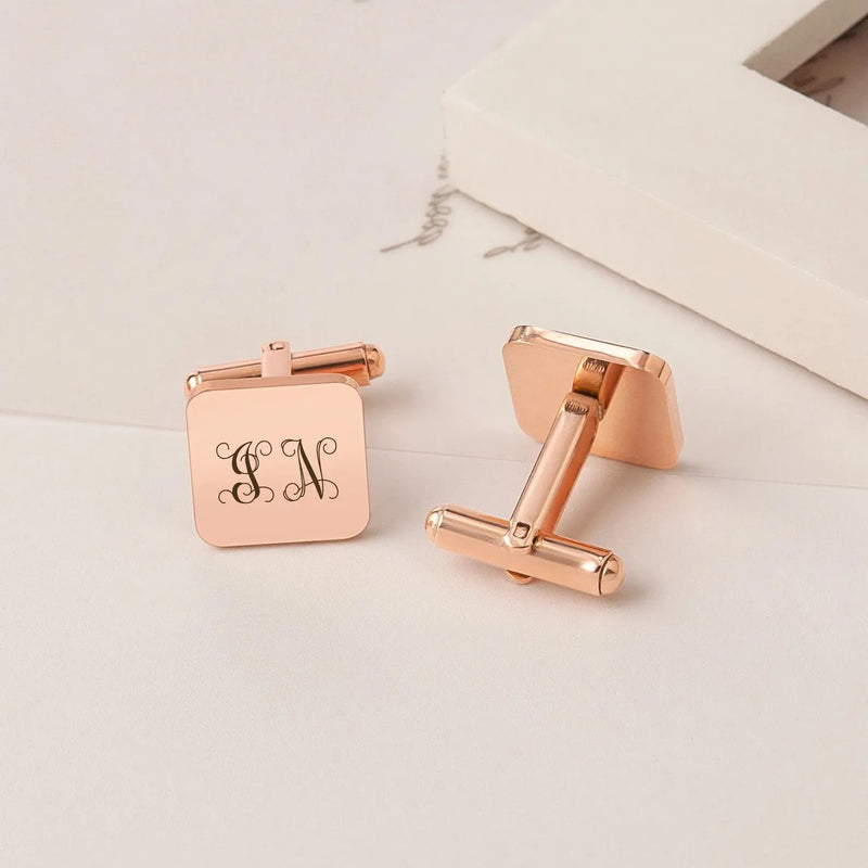 Gold Cufflinks - Engraved Monogram Letter Cufflink - Personalised Cufflinks Initial Design - Name Cufflinks - Groomsman Gift