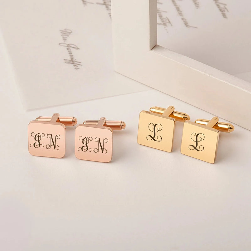 Gold Cufflinks - Engraved Monogram Letter Cufflink - Personalised Cufflinks Initial Design - Name Cufflinks - Groomsman Gift