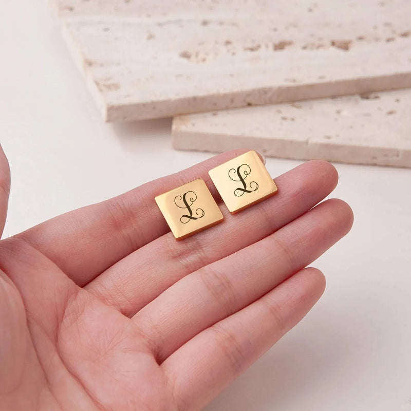 Gold Cufflinks - Engraved Monogram Letter Cufflink - Personalised Cufflinks Initial Design - Name Cufflinks - Groomsman Gift