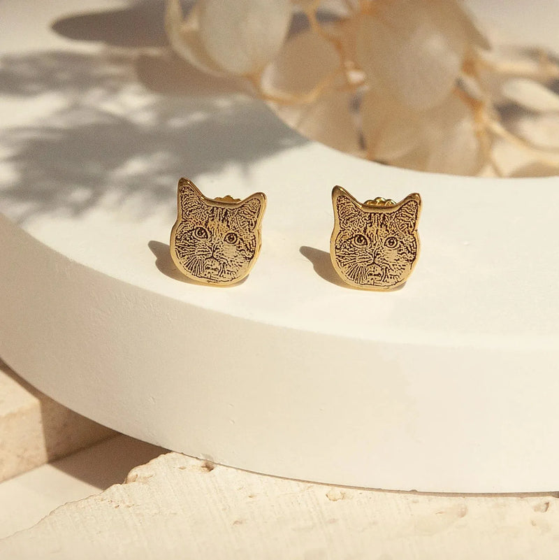 Custom Pet Earrings Hypoallergenic - Pet Face Earrings - Personalized Cat Dog Portrait Earrings in 925 Sterling Silver - Gift for Pet Mom