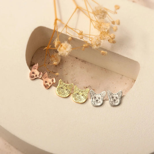 Custom Pet Earrings Hypoallergenic - Pet Face Earrings - Personalized Cat Dog Portrait Earrings in 925 Sterling Silver - Gift for Pet Mom