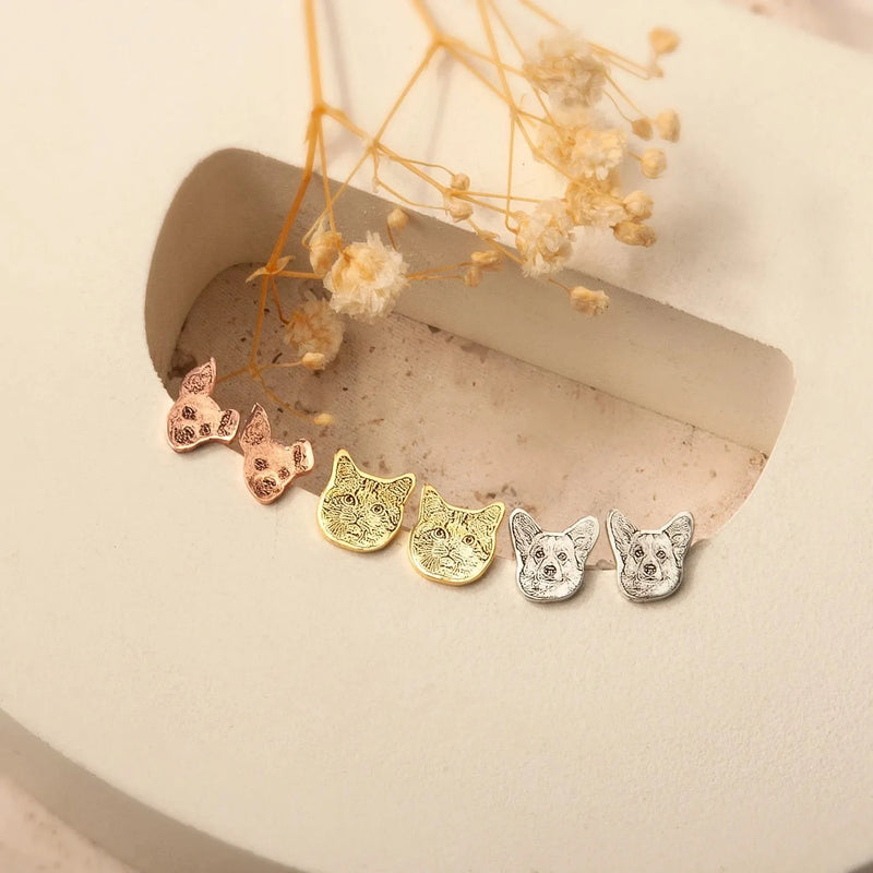 Custom Pet Earrings Hypoallergenic - Pet Face Earrings - Personalized Cat Dog Portrait Earrings in 925 Sterling Silver - Gift for Pet Mom