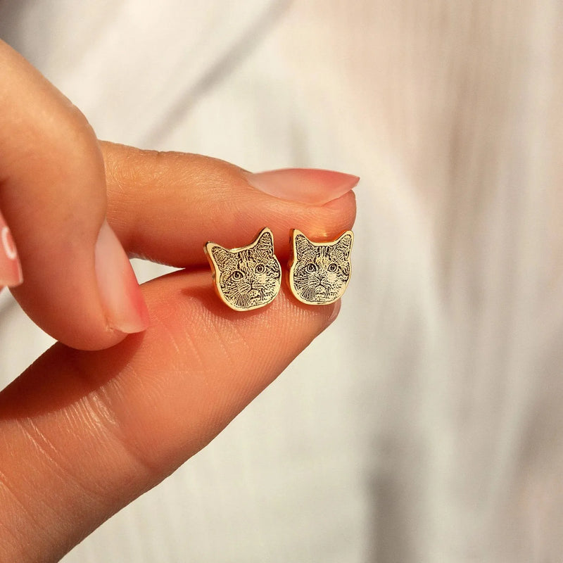 Custom Pet Earrings Hypoallergenic - Pet Face Earrings - Personalized Cat Dog Portrait Earrings in 925 Sterling Silver - Gift for Pet Mom