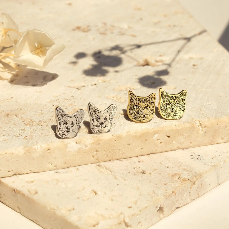 Custom Pet Earrings Hypoallergenic - Pet Face Earrings - Personalized Cat Dog Portrait Earrings in 925 Sterling Silver - Gift for Pet Mom