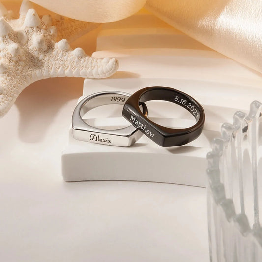 Mothers Day Gifts - Personalized Name Ring - Custom Horizontal Bar Ring - Engraved Name Ring Modern Bar Ring - Stackable Rings Gift for Mom