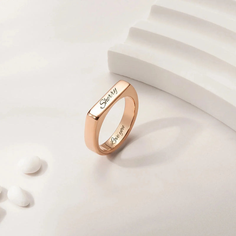 Mothers Day Gifts - Personalized Name Ring - Custom Horizontal Bar Ring - Engraved Name Ring Modern Bar Ring - Stackable Rings Gift for Mom