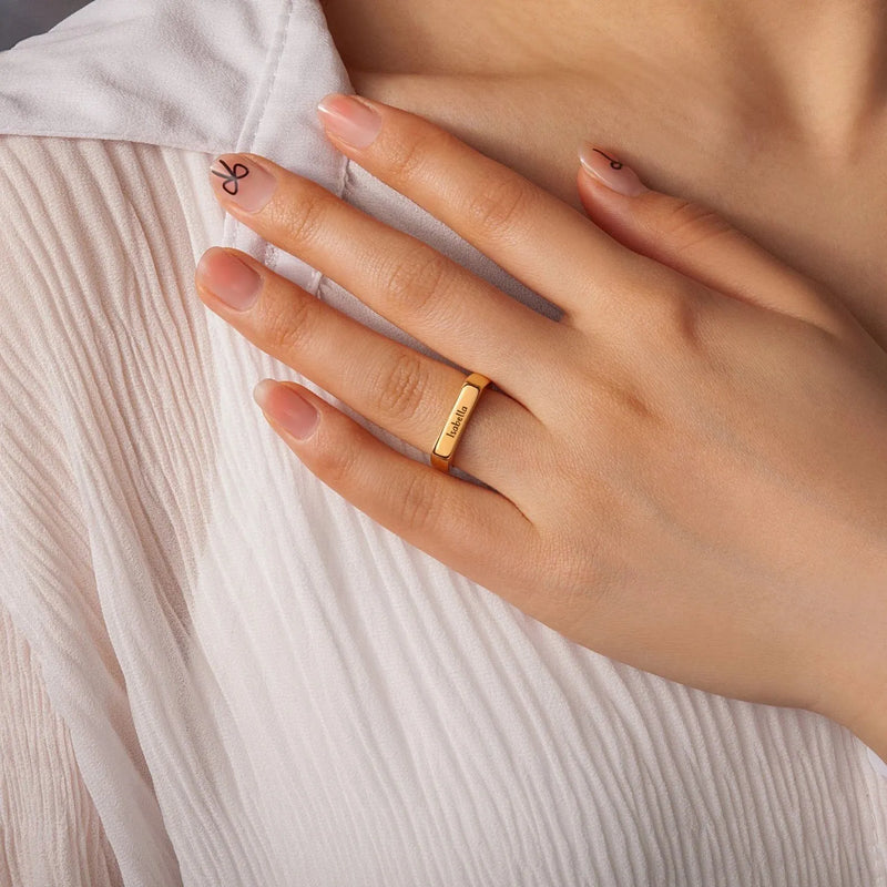 Mothers Day Gifts - Personalized Name Ring - Custom Horizontal Bar Ring - Engraved Name Ring Modern Bar Ring - Stackable Rings Gift for Mom
