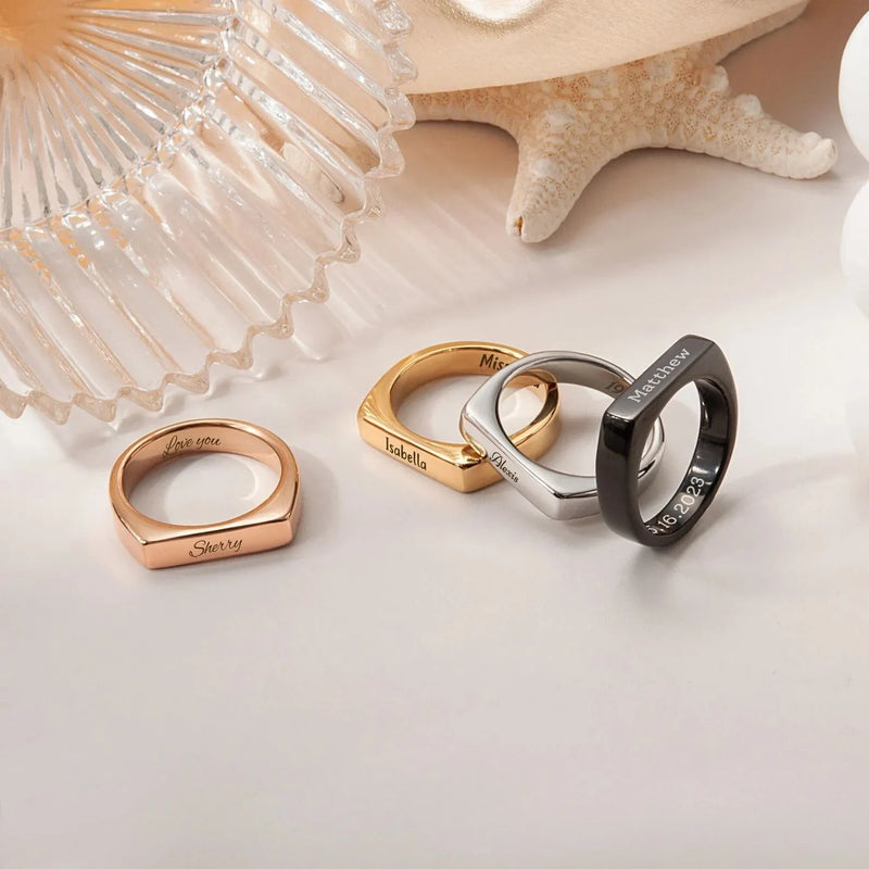 Mothers Day Gifts - Personalized Name Ring - Custom Horizontal Bar Ring - Engraved Name Ring Modern Bar Ring - Stackable Rings Gift for Mom