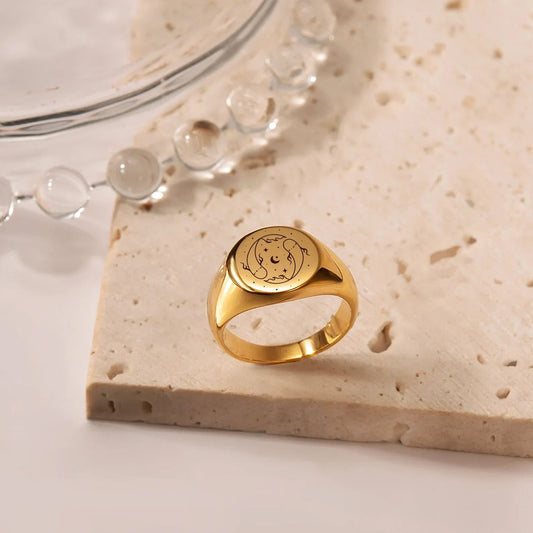 Zodiac Ring - Signet Ring Men - Zodiac Signet Ring in Silver, Gold, Rose Gold - Scorpio Ring Personalized Birthday Gift for Boyfriend
