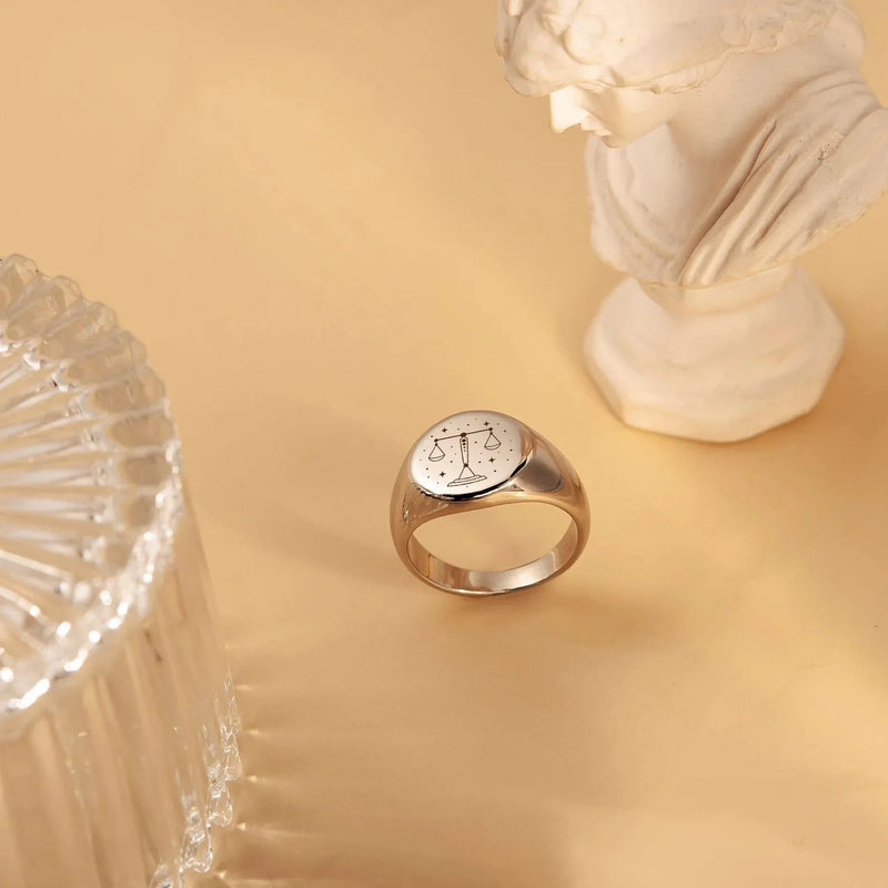 Zodiac Ring - Signet Ring Men - Zodiac Signet Ring in Silver, Gold, Rose Gold - Scorpio Ring Personalized Birthday Gift for Boyfriend