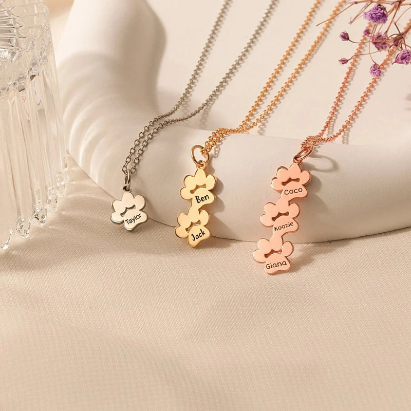 18K Gold Paw Print Name Necklace - Paw Necklace Personalized Pet Name - Mini Pet Paw Pendant Necklace For Pet Mom - Mothers Day Gifts
