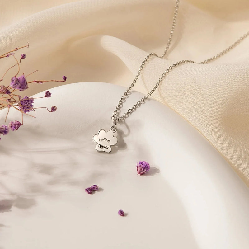 18K Gold Paw Print Name Necklace - Paw Necklace Personalized Pet Name - Mini Pet Paw Pendant Necklace For Pet Mom - Mothers Day Gifts