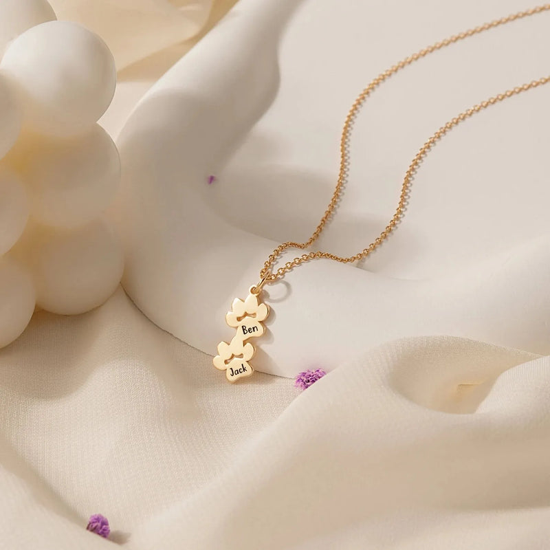 18K Gold Paw Print Name Necklace - Paw Necklace Personalized Pet Name - Mini Pet Paw Pendant Necklace For Pet Mom - Mothers Day Gifts