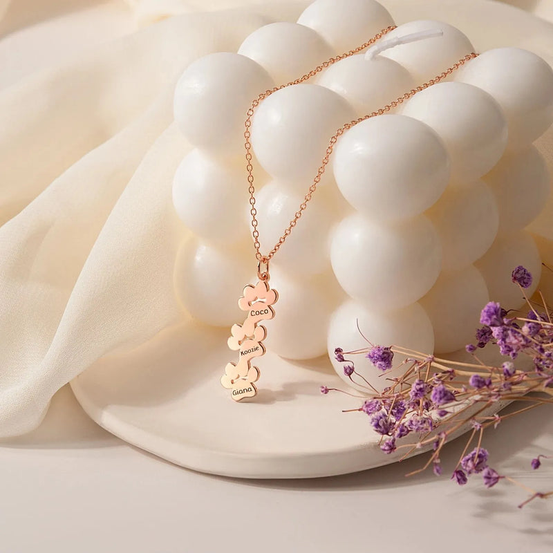 18K Gold Paw Print Name Necklace - Paw Necklace Personalized Pet Name - Mini Pet Paw Pendant Necklace For Pet Mom - Mothers Day Gifts