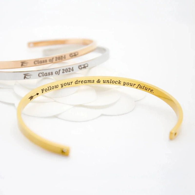 Graduation Gifts for Her - Graduation Gift Bracelet Class of 2024 - College Graduation Gift Cuff Bracelet - Graduation Bracelet