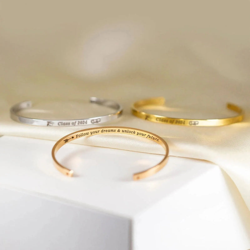 Graduation Gifts for Her - Graduation Gift Bracelet Class of 2024 - College Graduation Gift Cuff Bracelet - Graduation Bracelet
