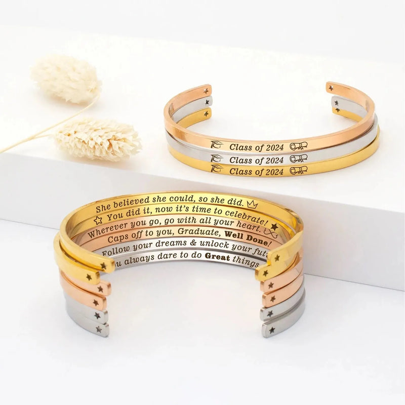 Graduation Gifts for Her - Graduation Gift Bracelet Class of 2024 - College Graduation Gift Cuff Bracelet - Graduation Bracelet