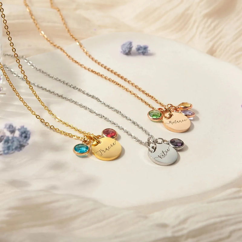 Custom Multiple Birthstone Name Necklace - Best Gift Jewelry Engraved Necklace - Unique Name Jewelry