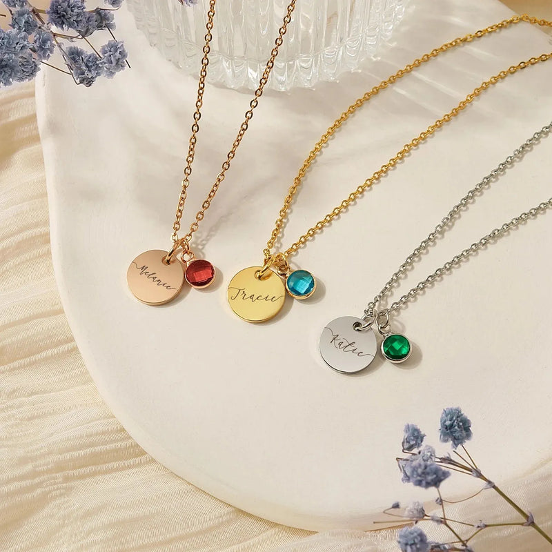 Custom Multiple Birthstone Name Necklace - Best Gift Jewelry Engraved Necklace - Unique Name Jewelry