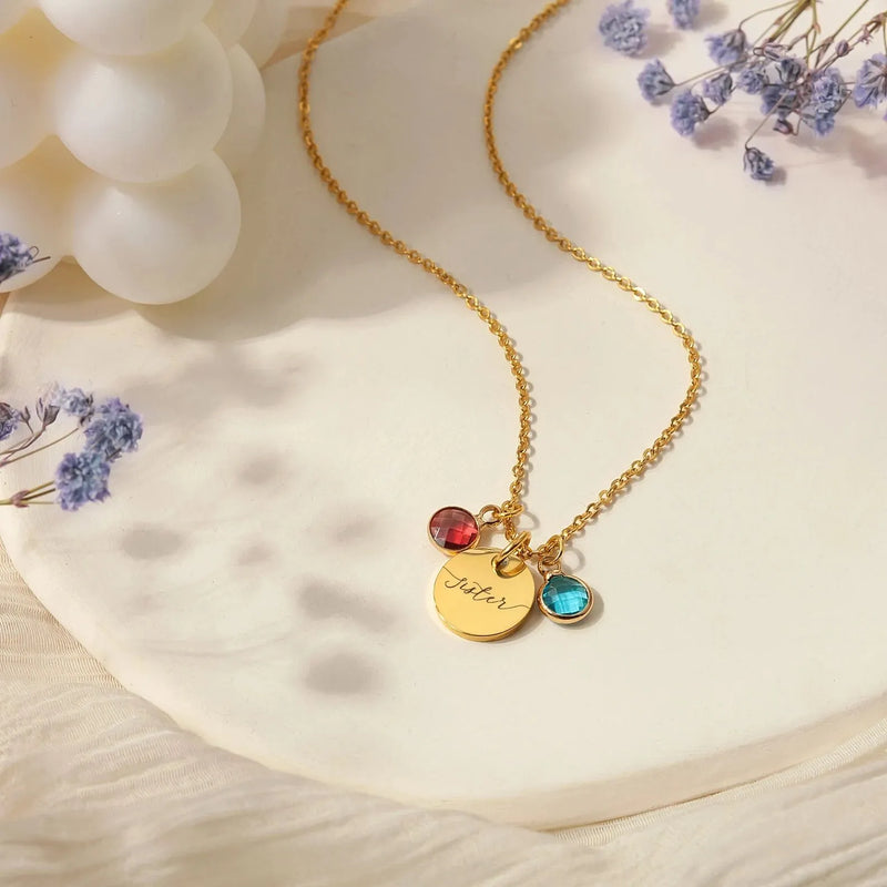 Custom Multiple Birthstone Name Necklace - Best Gift Jewelry Engraved Necklace - Unique Name Jewelry