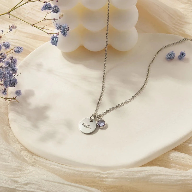 Custom Multiple Birthstone Name Necklace - Best Gift Jewelry Engraved Necklace - Unique Name Jewelry