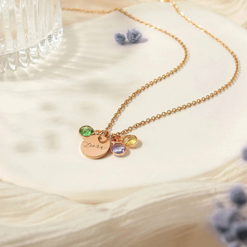 Custom Multiple Birthstone Name Necklace - Best Gift Jewelry Engraved Necklace - Unique Name Jewelry