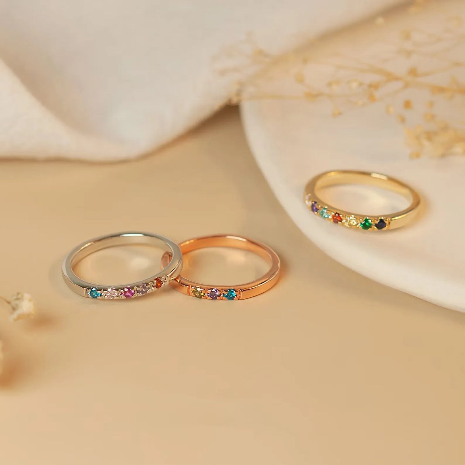 Rings for Women - Birthstone Ring Gold - Dainty Birthstone Ring - Family Birthstone Mothers Ring - Personalized Mothers Day Gifts