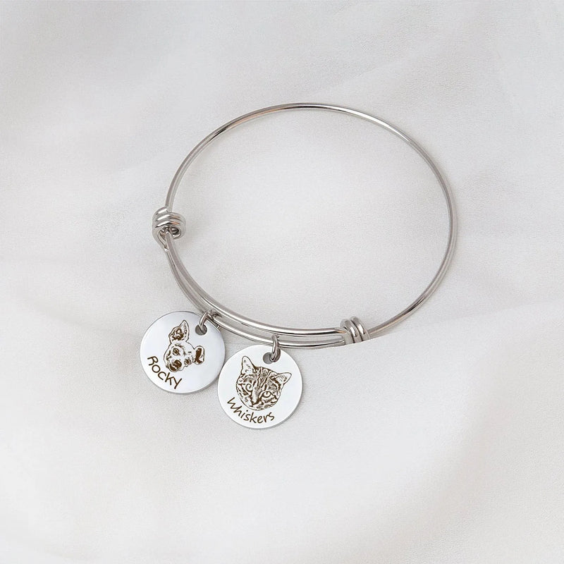Dog Portrait Bracelet with Birthstone - Pet Portrait - Pet Jewelry Personalized Gift - Pet Mom Bracelet Unique Gifts For Pet Mom