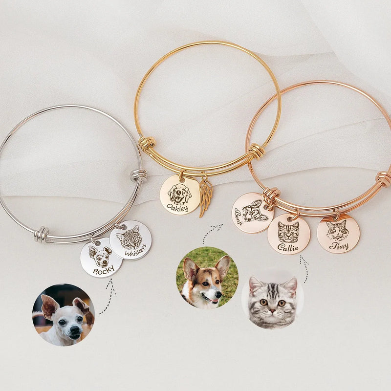 Dog Portrait Bracelet with Birthstone - Pet Portrait - Pet Jewelry Personalized Gift - Pet Mom Bracelet Unique Gifts For Pet Mom