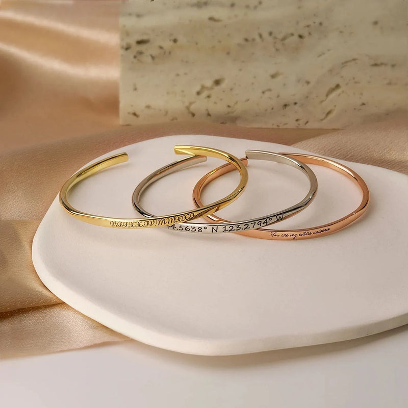 Mothers Day Jewelry - Cuff Bracelets Engraved - Custom Bracelet 925 Sterling Silver - Personalized Bangle - Bangle Bracelet for Women