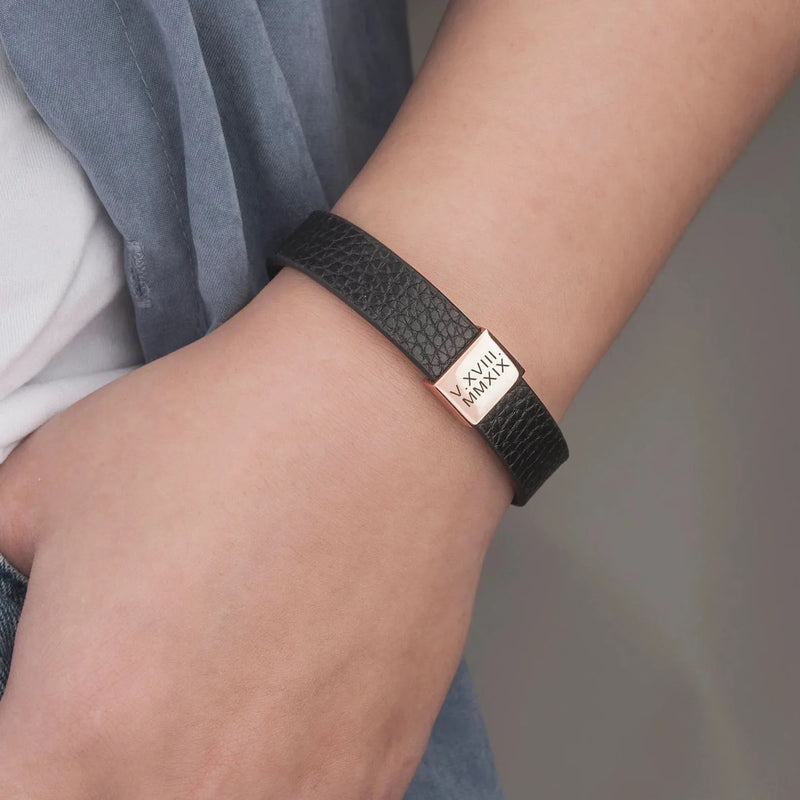 Fathers Day Gift from Wife, Custom Leather Bracelet, Adjustable Cuff Wristband Bracelet Husband Birthday Gift, Leather Wristband Mens Gift