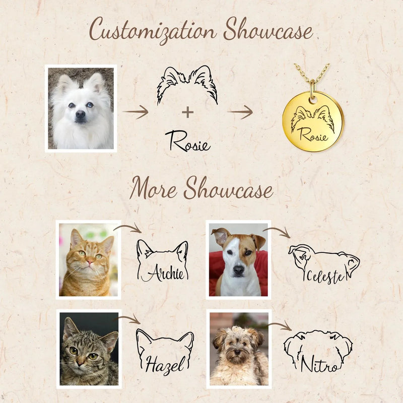 Personalized Pet Jewelry for Women - Engraved Pets Ears Necklace - Dog Necklace Pet Memorial Gift - Custom Actual Pet Ear Necklace with Name