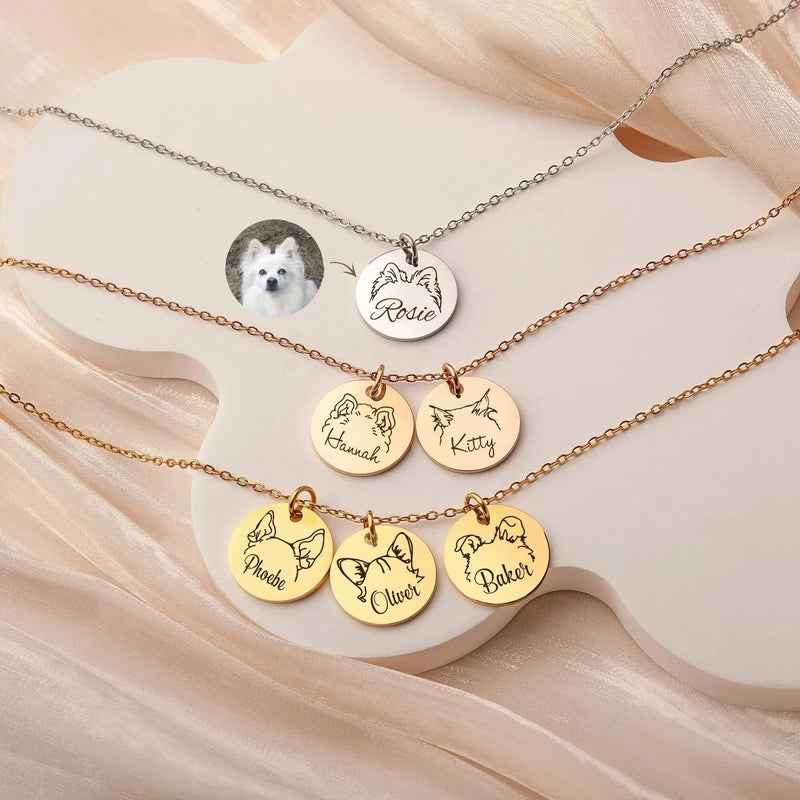Personalized Pet Jewelry for Women - Engraved Pets Ears Necklace - Dog Necklace Pet Memorial Gift - Custom Actual Pet Ear Necklace with Name