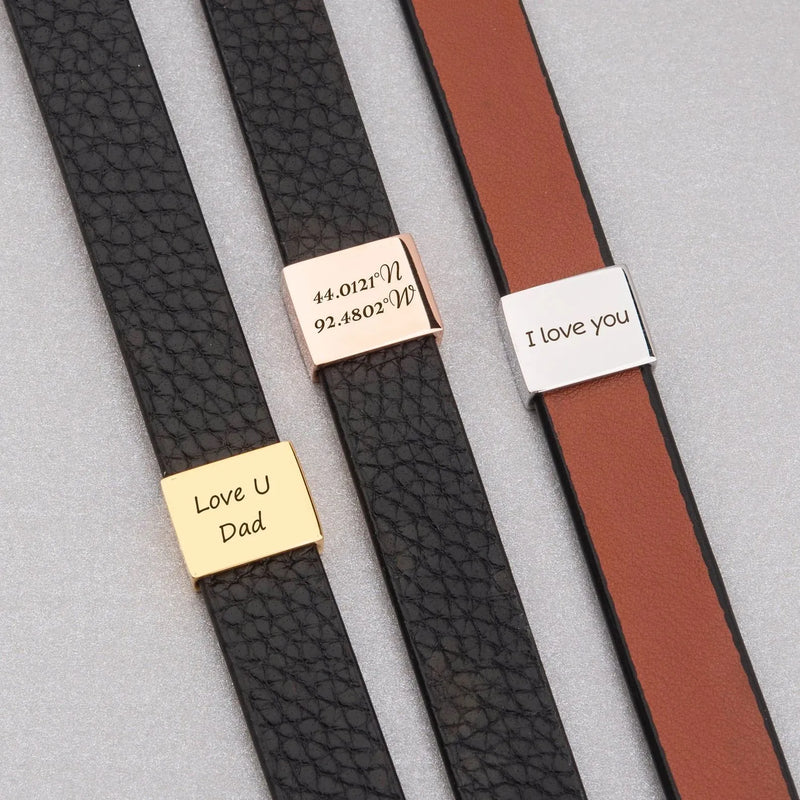 Fathers Day Gift from Daughter • Leather Bracelet Personalized • Custom Engraved Genuine Leather Bracelet • Papa Bracelet • Grandpa Gift