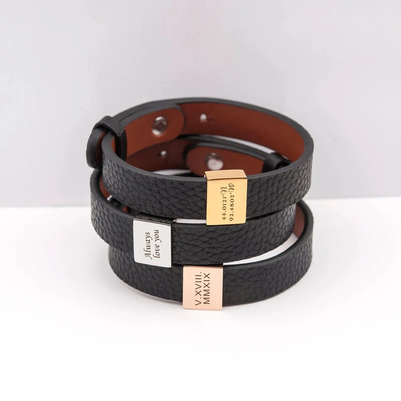 Fathers Day Gift from Daughter • Leather Bracelet Personalized • Custom Engraved Genuine Leather Bracelet • Papa Bracelet • Grandpa Gift